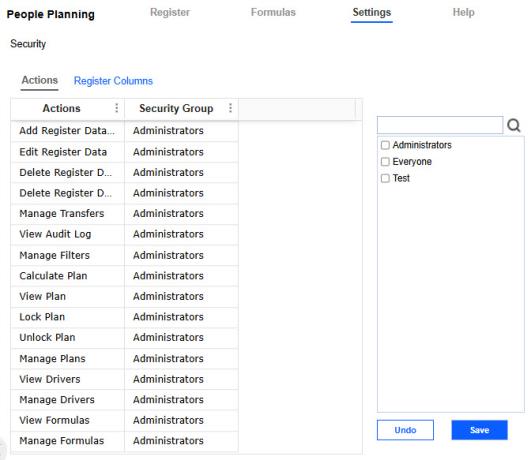 Security settings